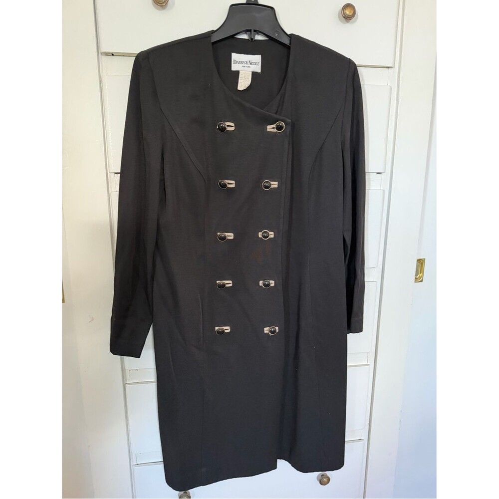 Vtg Danny & Nicole Black Button-Down Long-Sleeve Jacket Dress . Sz 14